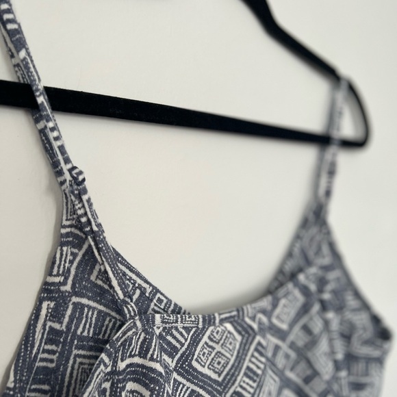 Lush Flowy/Ruffled Cropped Adjustable Printed Tank Top - Small in Blue & White - Picture 5 of 6